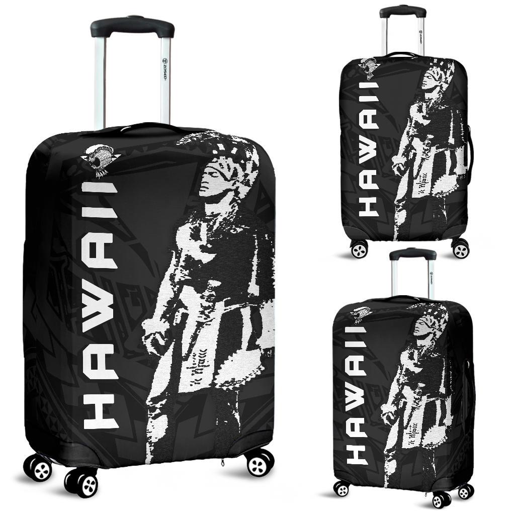 Hawaii Helmet Polynesian Kanaka Warrior Luggage Cover Black - Polynesian Pride