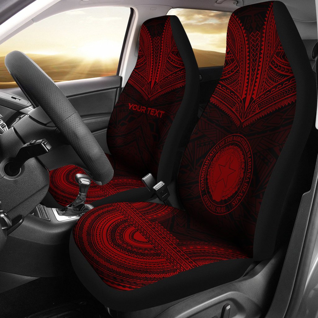 Northern Mariana Island Custom Personalised Car Seat Cover - C N M I Seal Polynesian Chief Tattoo Red Version Universal Fit Red - Polynesian Pride