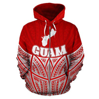 Guam Polynesian Zip up Hoodie Red Pride Map and Seal - Polynesian Pride