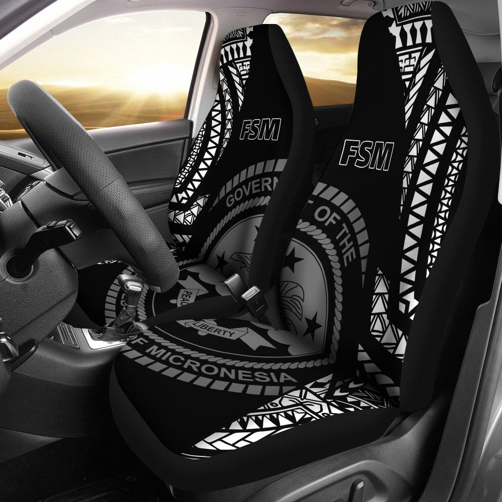 Federated States of Micronesia Car Seat Covers - F S M Seal Pattern Universal Fit Black - Polynesian Pride