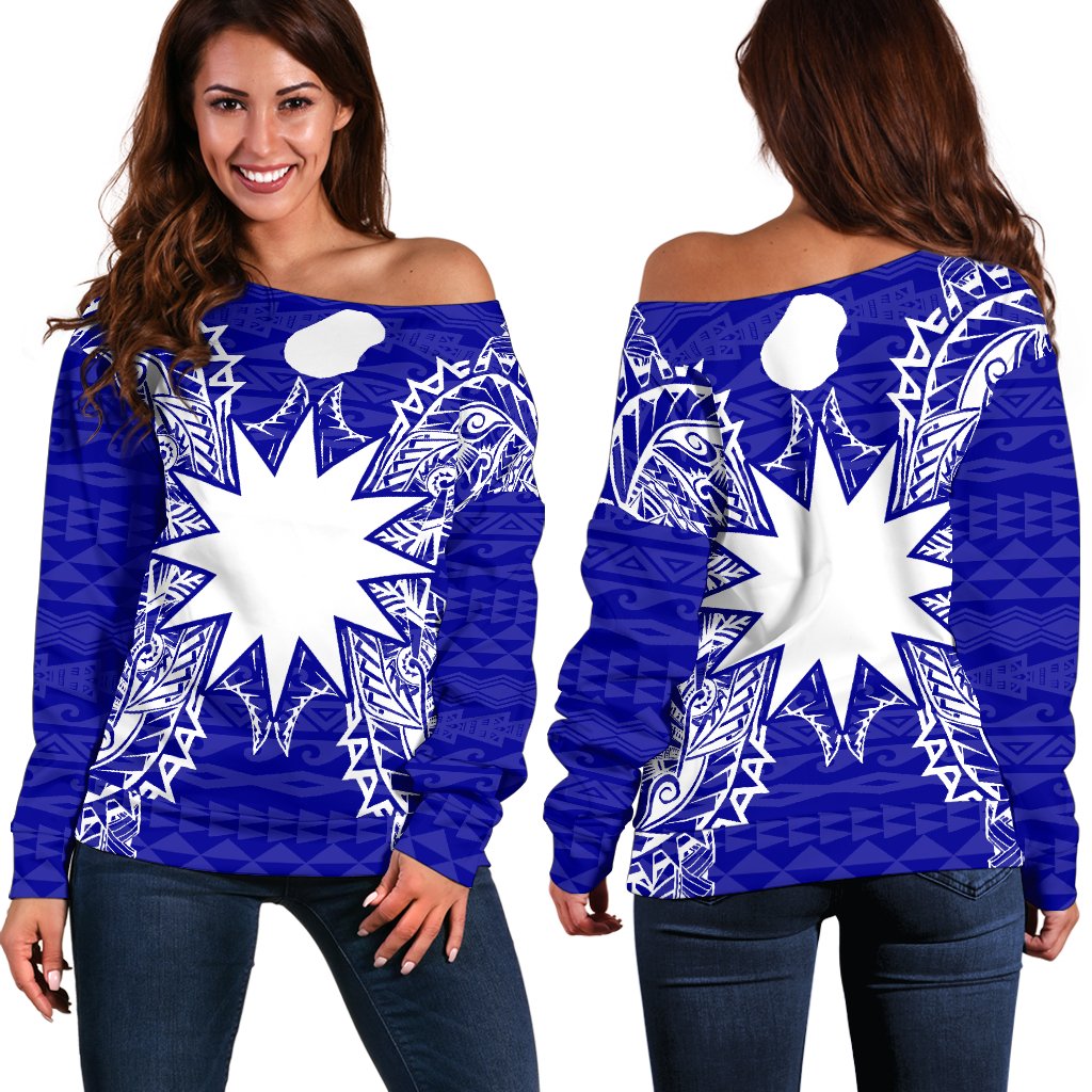 Nauru Polynesian Shoulder Sweater Map Blue Blue - Polynesian Pride