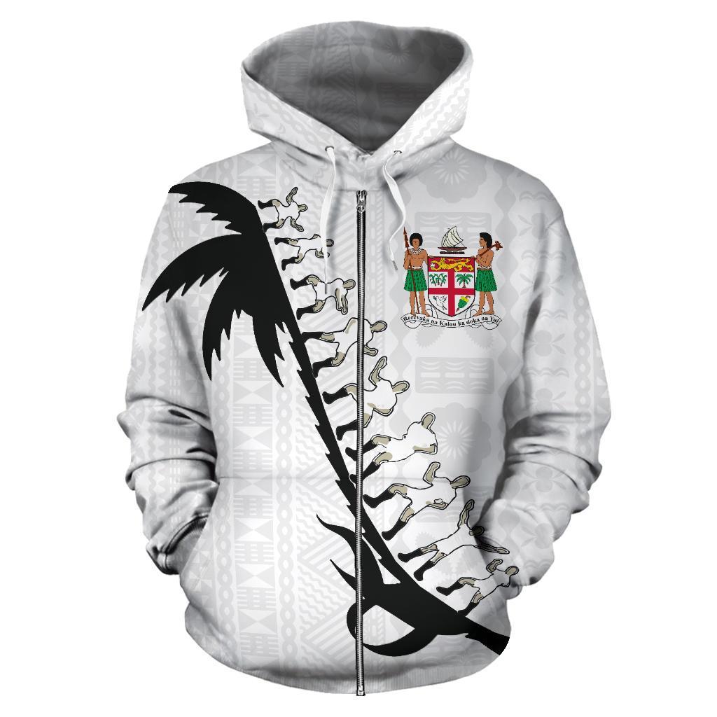 Fiji Cibi Zip up Hoodie Fiji Coat of Arms White - Polynesian Pride