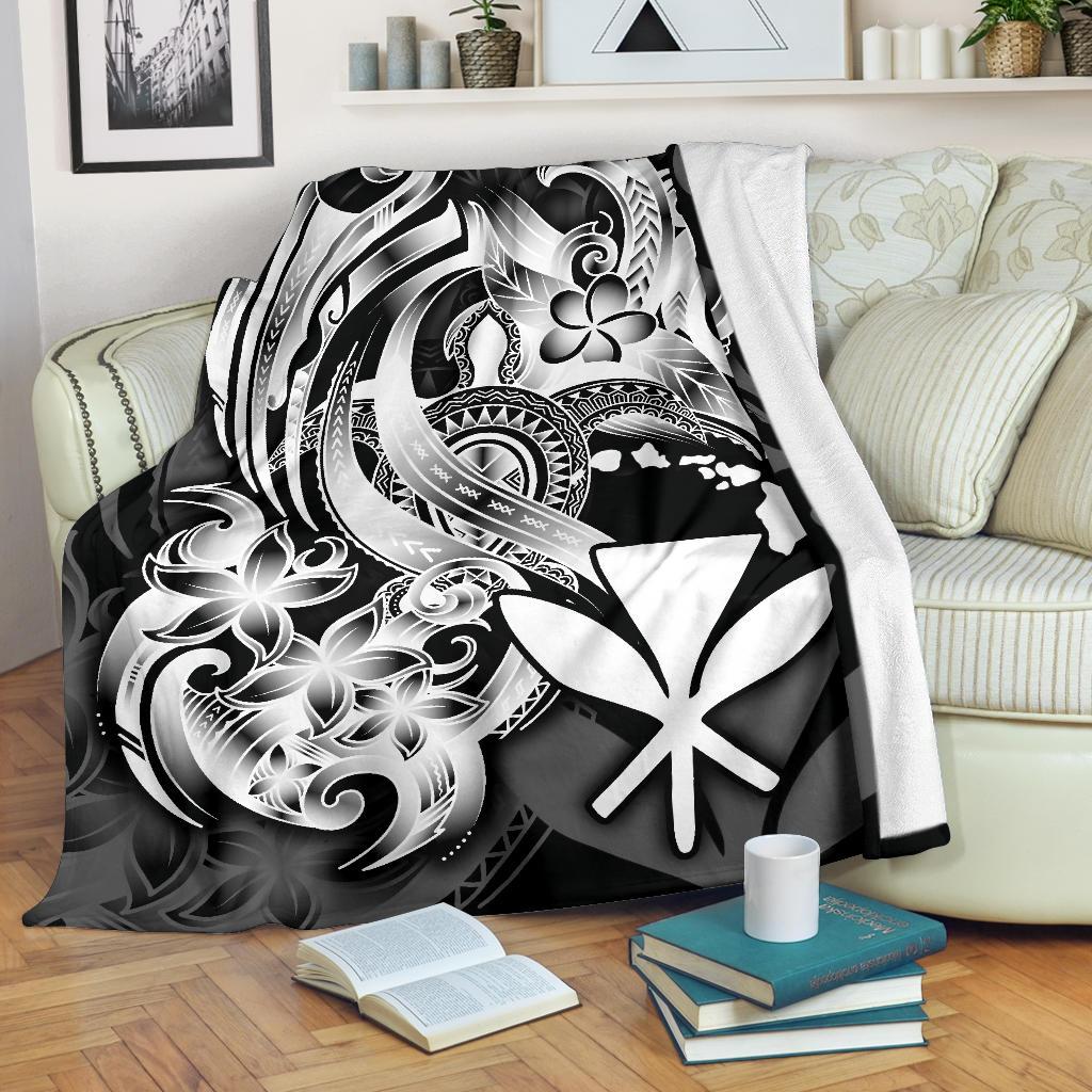 Polynesian Hawaii All Over Premium Blanket - Kanaka Maoli White Turtle White - Polynesian Pride