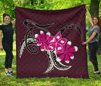 Plumeria Polynesia Pink Premium Quilt Red - Polynesian Pride
