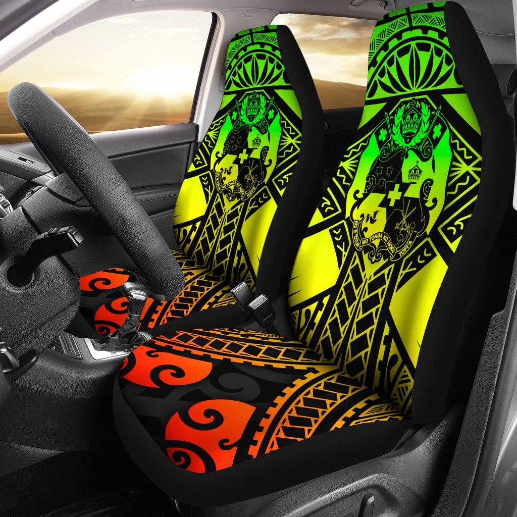 Tonga Polynesian Car Seat Covers - Tonga Reggae Seal with Polynesian tattoo Universal Fit Reggae - Polynesian Pride