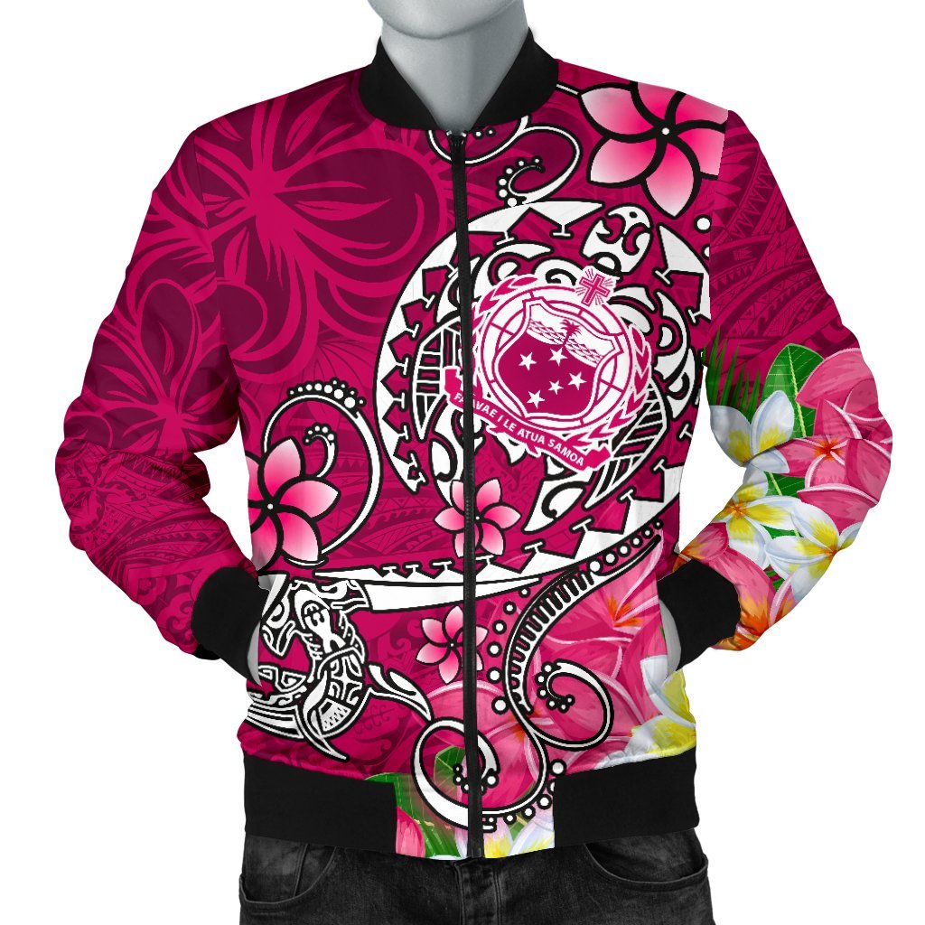 Samoa Men's Bomber Jacket - Turtle Plumeria (Pink) Pink - Polynesian Pride