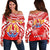 Tahiti Rugby Off Shoulder Sweater Polynesian Coat Of Arms and Flag Red - Polynesian Pride