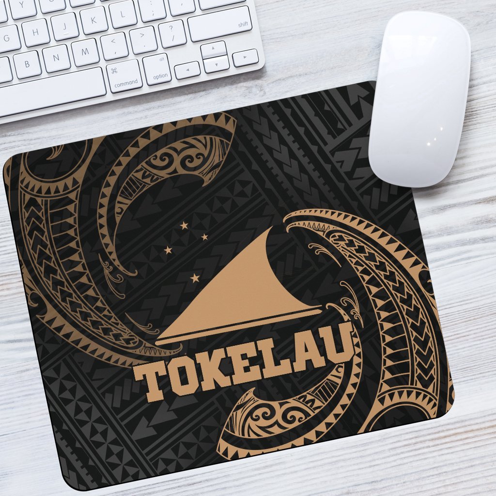 Tokelau Polynesian Mouse Pad - Gold Tribal Wave One Style One Size Black - Polynesian Pride