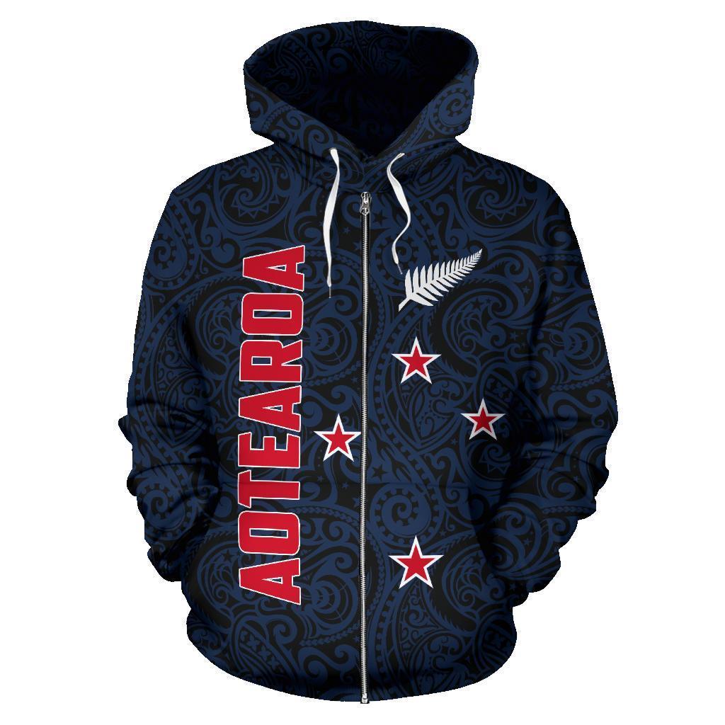 Aotearoa Maori Zip up Hoodie Silver Fern - Polynesian Pride