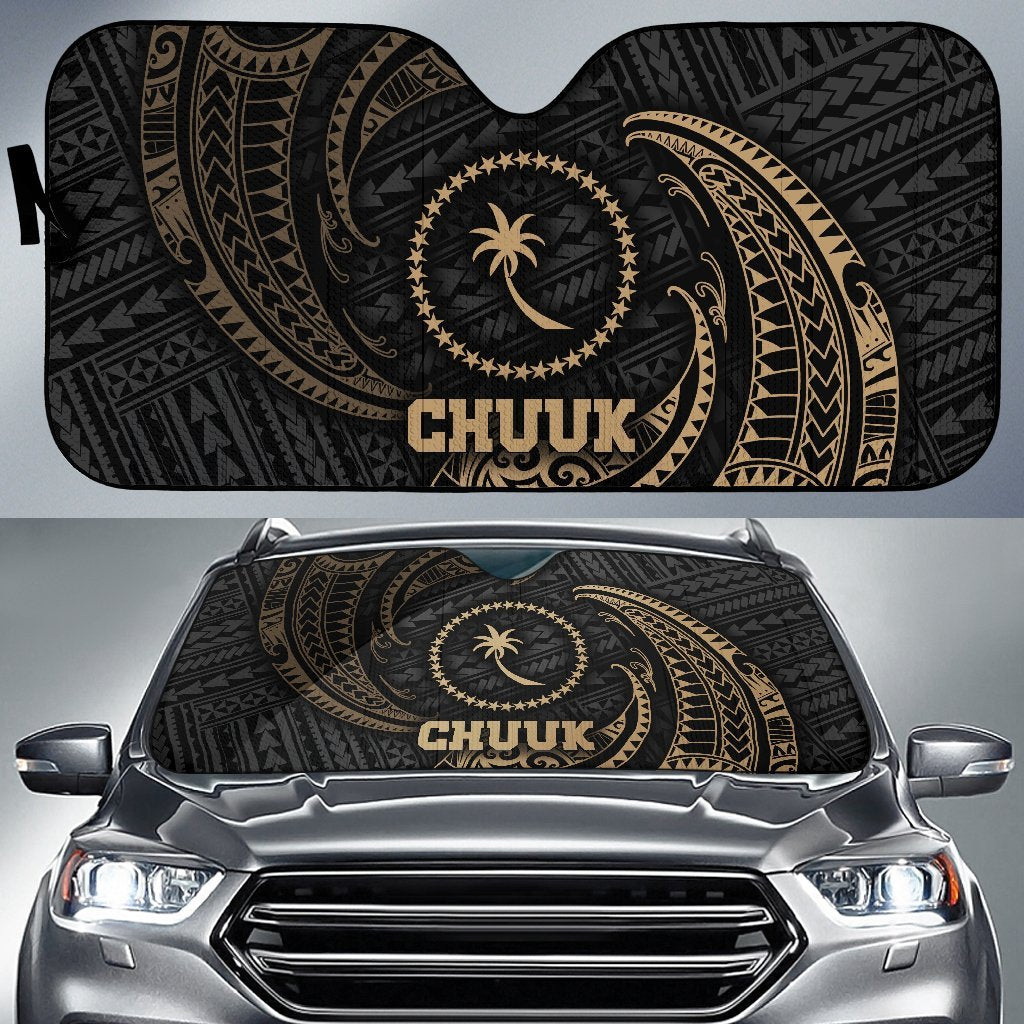 Polynesian Chuuk Sun Shades - Gold Tribal Wave Auto Sun Shade Universal Fit Gold - Polynesian Pride