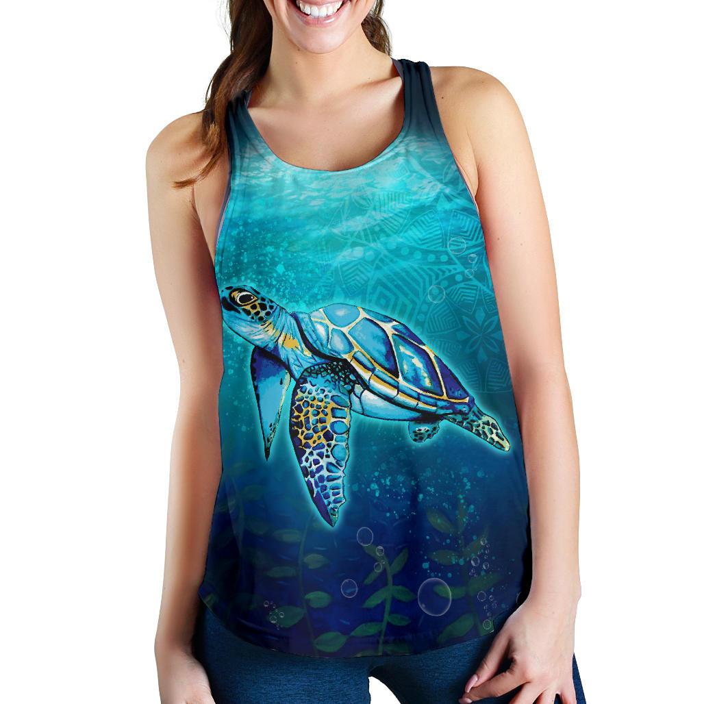 Hawaii Women's Racerback Tank - Turtle Under Sea Black - Polynesian Pride
