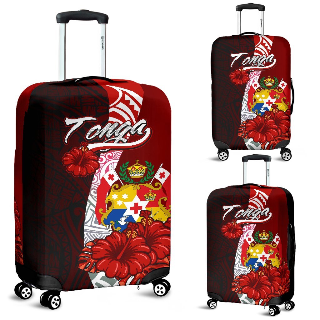 Tonga Polynesian Luggage Covers - Coat Of Arm With Hibiscus Red - Polynesian Pride