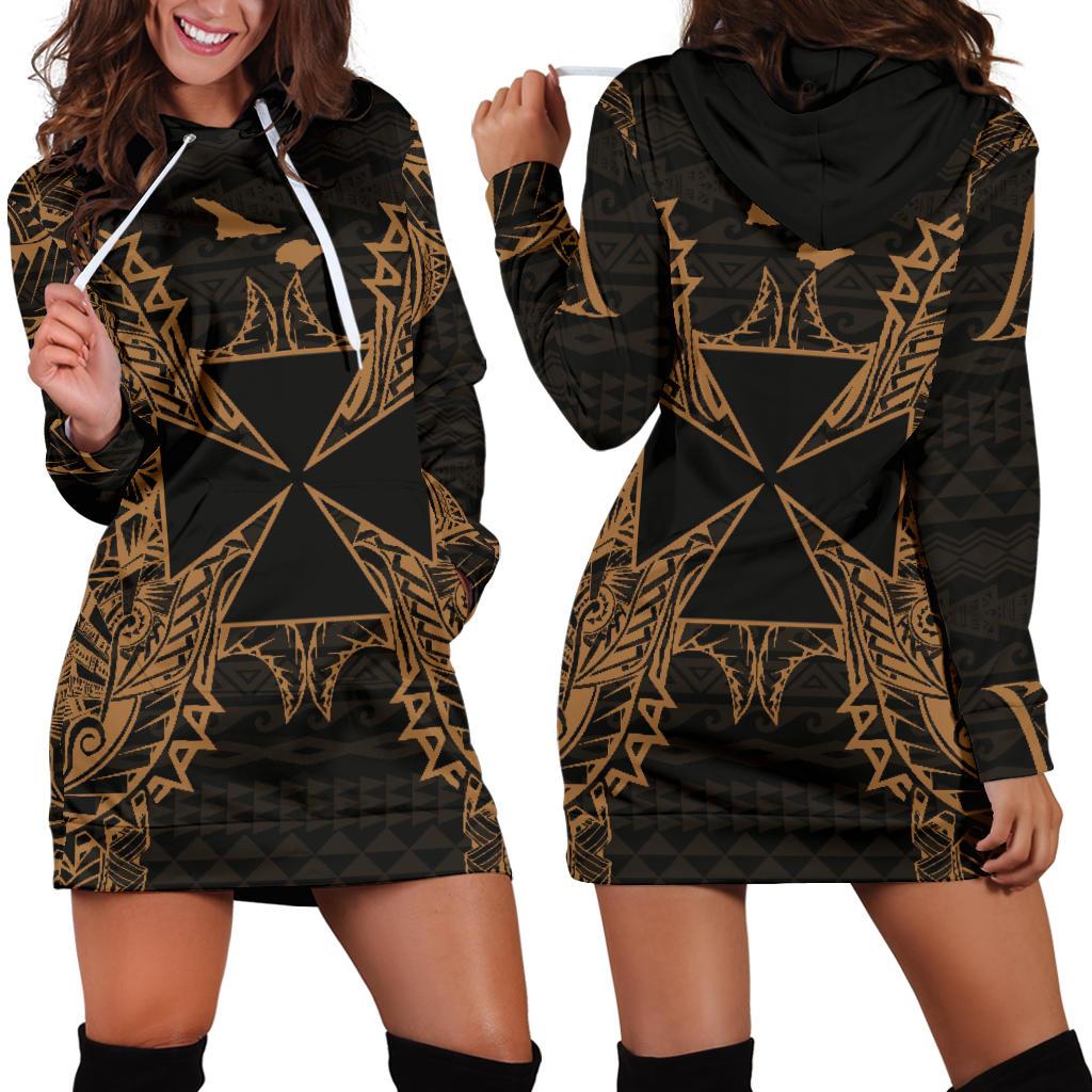 Wallis And Futuna Polynesian Hoodie Dress Map Gold Gold - Polynesian Pride