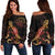 Palau Polynesian Women's Off Shoulder Sweater - Turtle With Blooming Hibiscus Gold Gold - Polynesian Pride