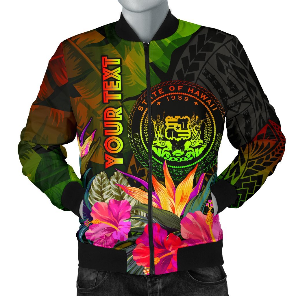 Polynesian Hawaii Polynesian Personalised Men's Bomber Jacket - Hibiscus and Banana Leaves Reggae - Polynesian Pride