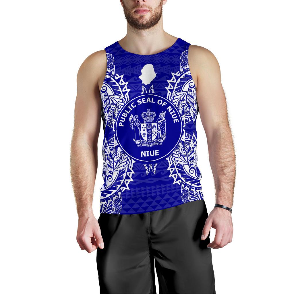 Niue Polynesian Men Tank Top Map Blue Blue - Polynesian Pride