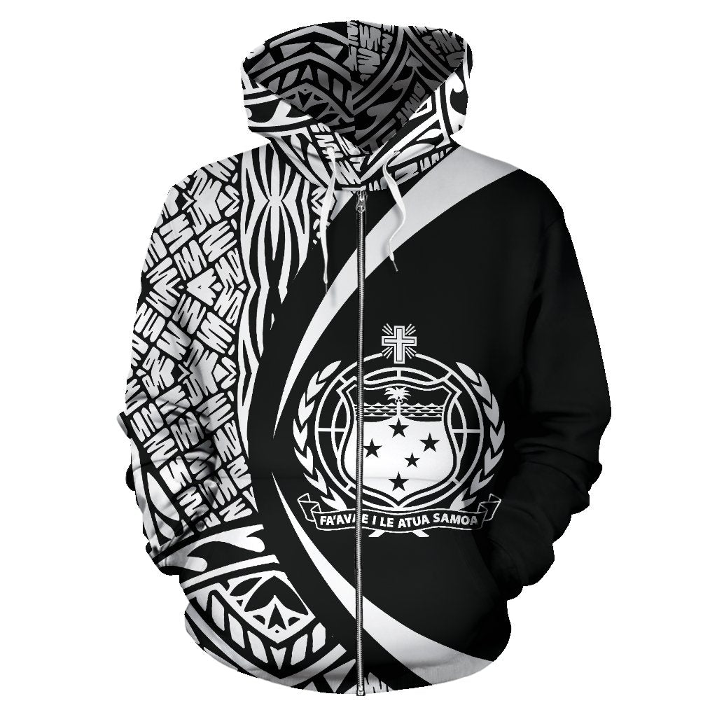 Polynesian Coat of Arms of Samoa Zip Hoodie White - Polynesian Pride