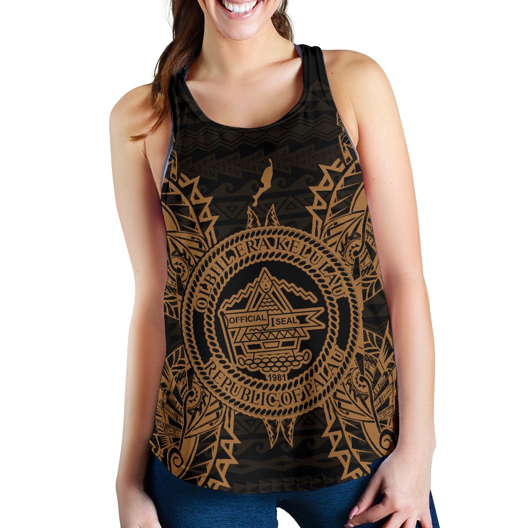 Palau Polynesian Women Tank Top Map Gold Gold - Polynesian Pride