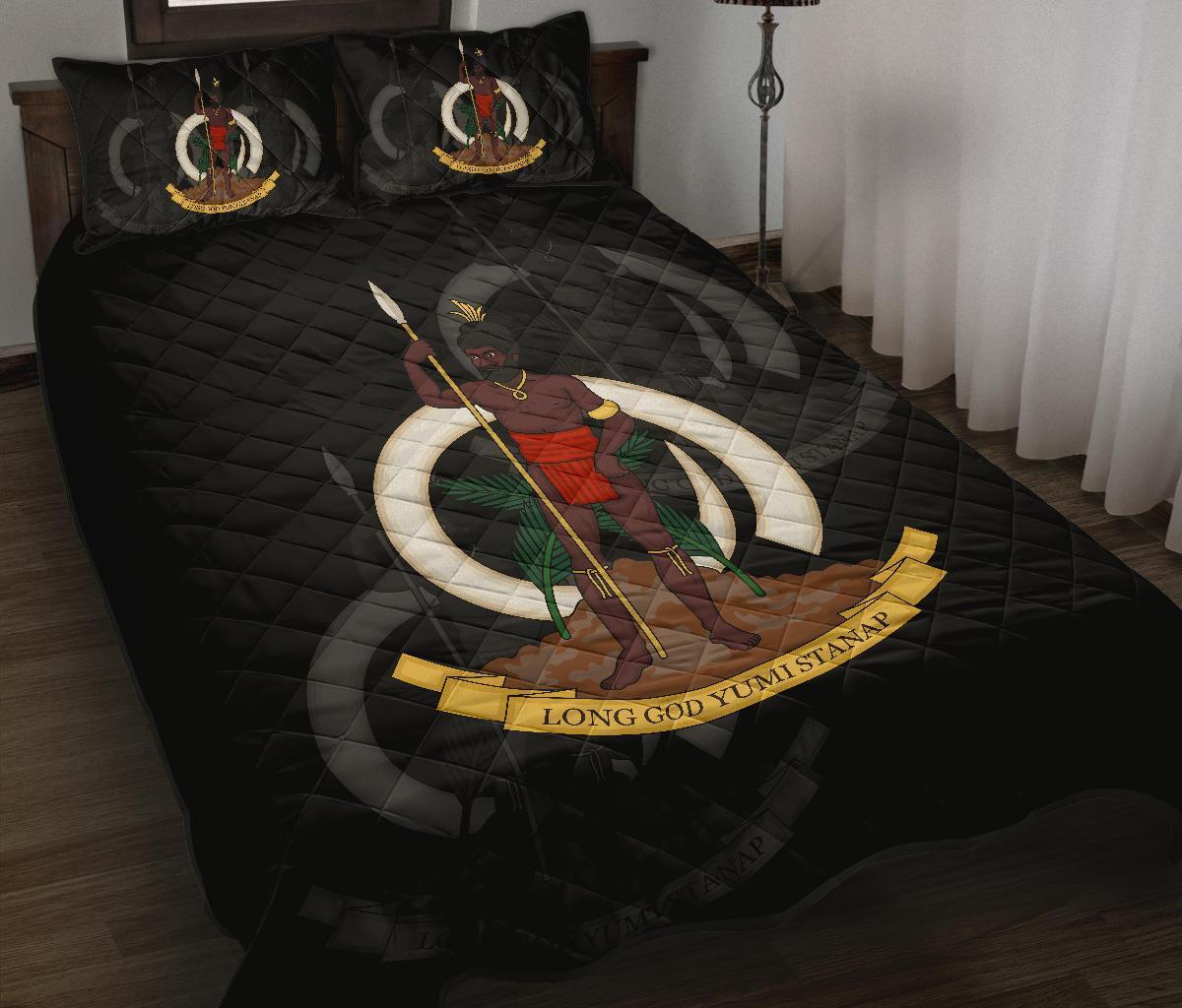 Vanuatu Polynesian Quilt Bed Set Black - Polynesian Pride