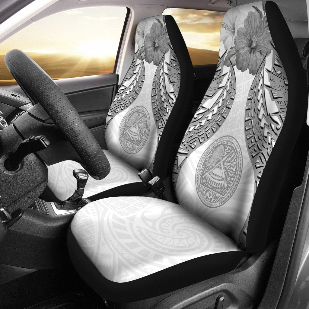 American Samoa Polynesian Car Seat Covers Pride Seal And Hibiscus White Universal Fit White - Polynesian Pride