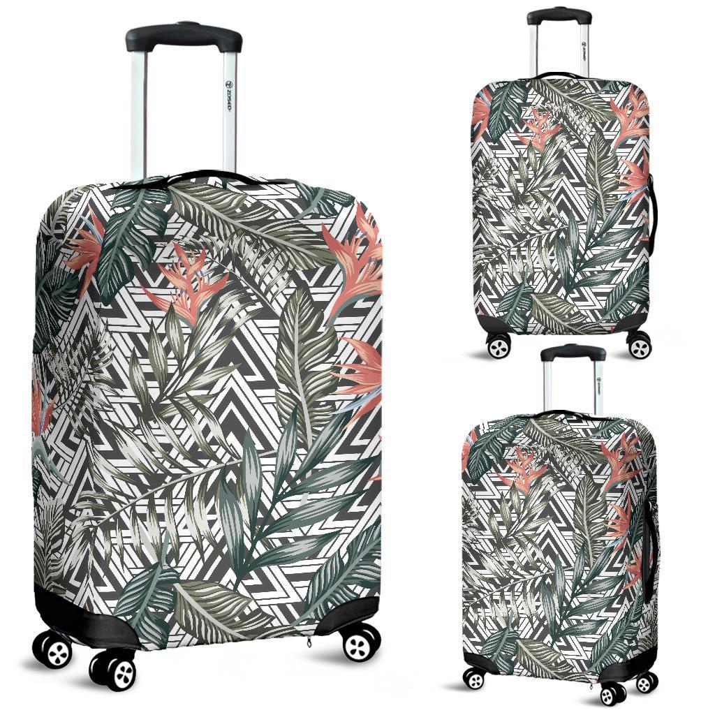 Tropical Palm Leaves And Flowers Luggage Cover White - Polynesian Pride