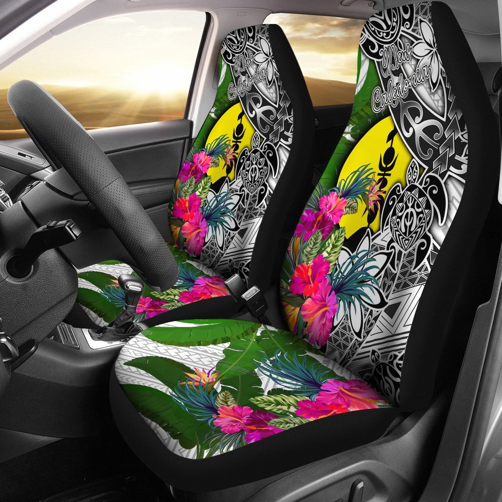 New Caledonia Car Seat Covers White - Turtle Plumeria Banana Leaf Universal Fit White - Polynesian Pride