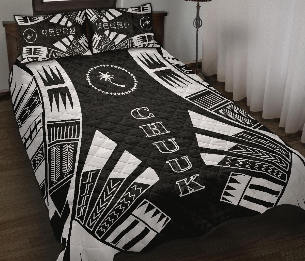 Chuuk Quilt Bed Set - Chuuk Flag Polynesian White Tattoo Style - Polynesian Pride