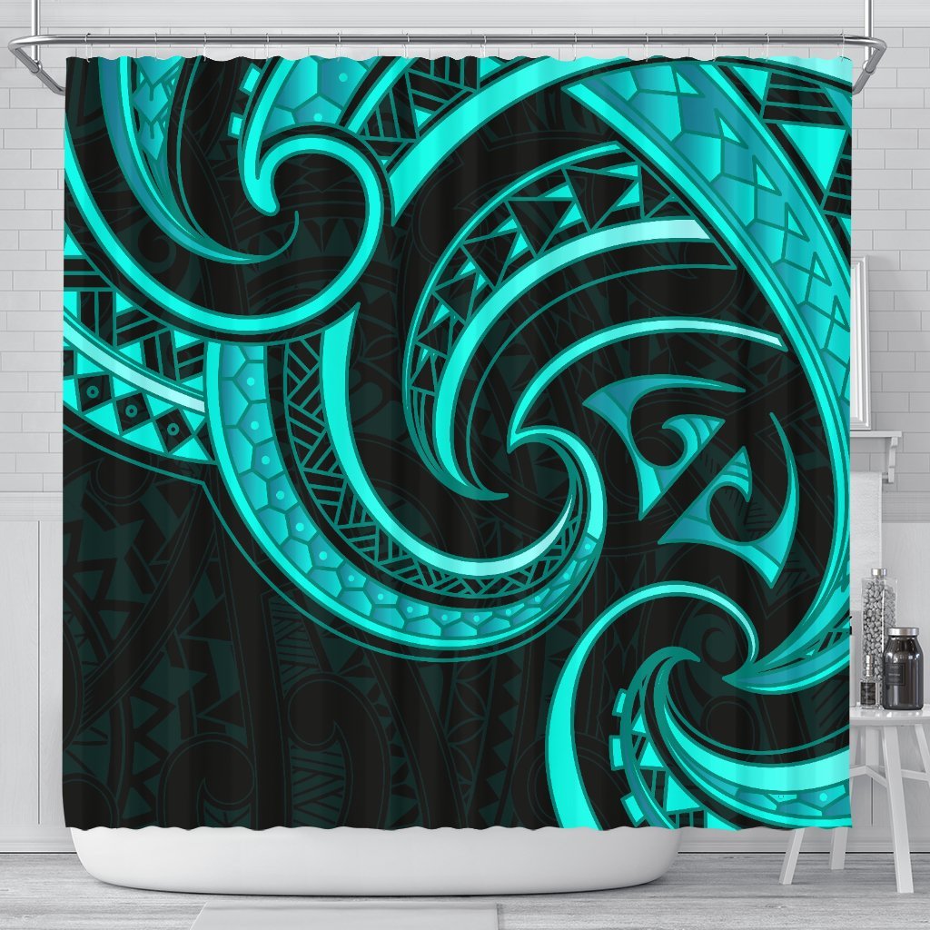 New Zealand Maori Mangopare Shower Curtain Polynesian - Turquoise 177 x 172 (cm) Turquoise - Polynesian Pride