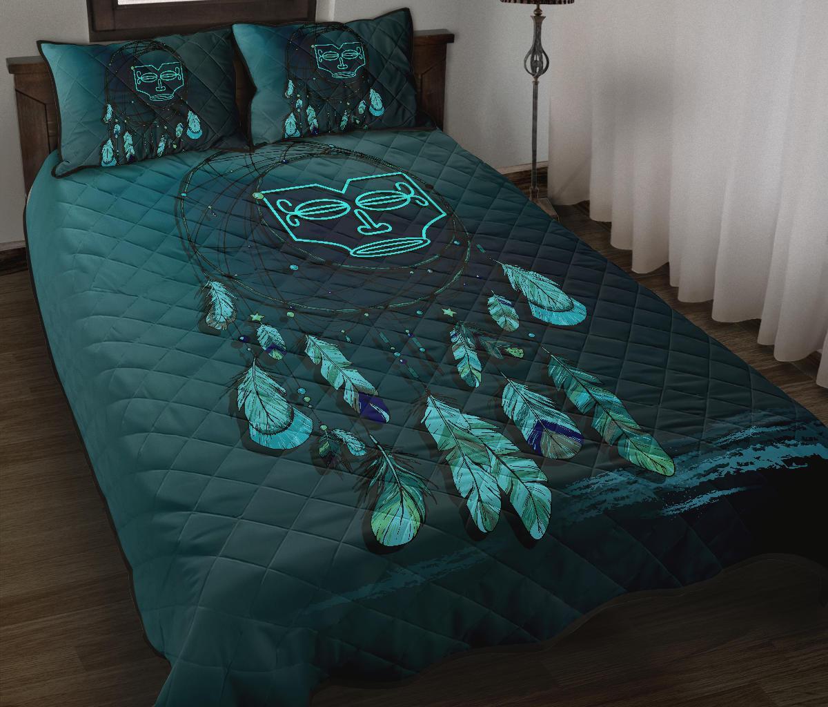 Marquesas Islands Polynesian Quilt Bed Set Dreamcatcher Blue Blue - Polynesian Pride