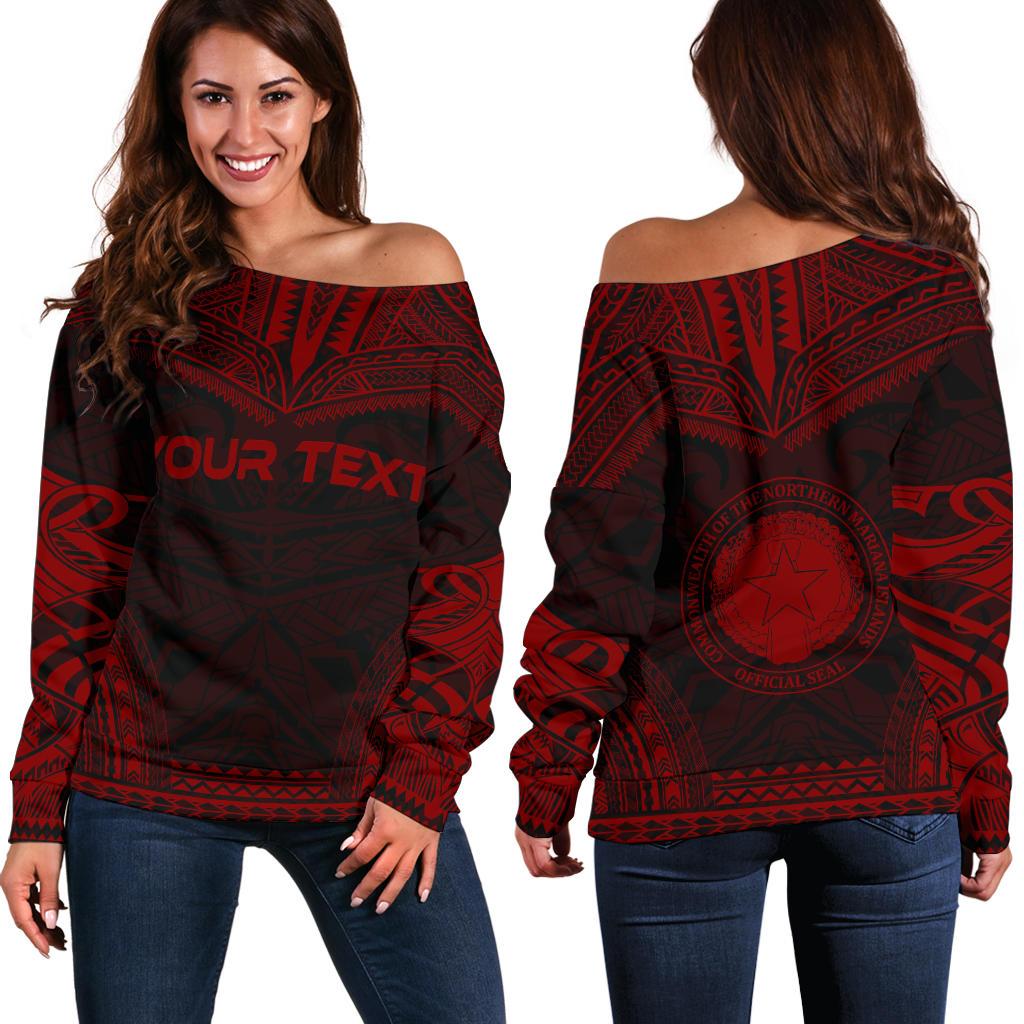 Northern Mariana Island Polynesian Chief Custom Personalised Women's Off Shoulder Sweater - Red Version Red - Polynesian Pride