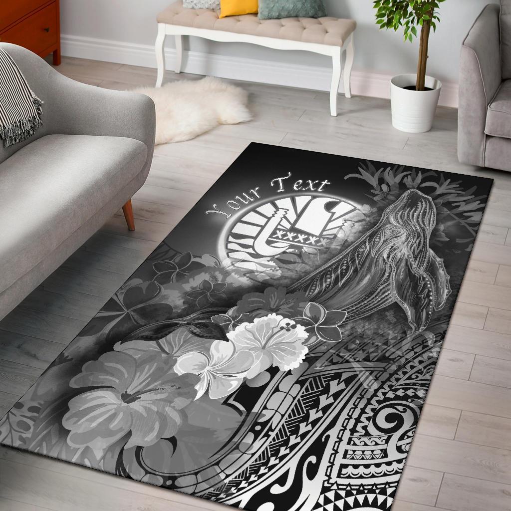 Tahiti Custom Personalised Area Rug - Humpback Whale with Tropical Flowers (White) White - Polynesian Pride