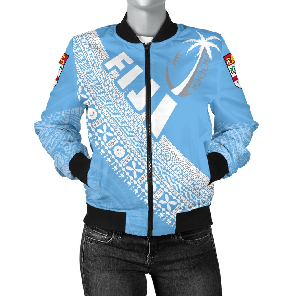 (Custom Personalised) Fiji Tapa Rugby Women Bomber Jacket version Style You Win - Blue Blue - Polynesian Pride