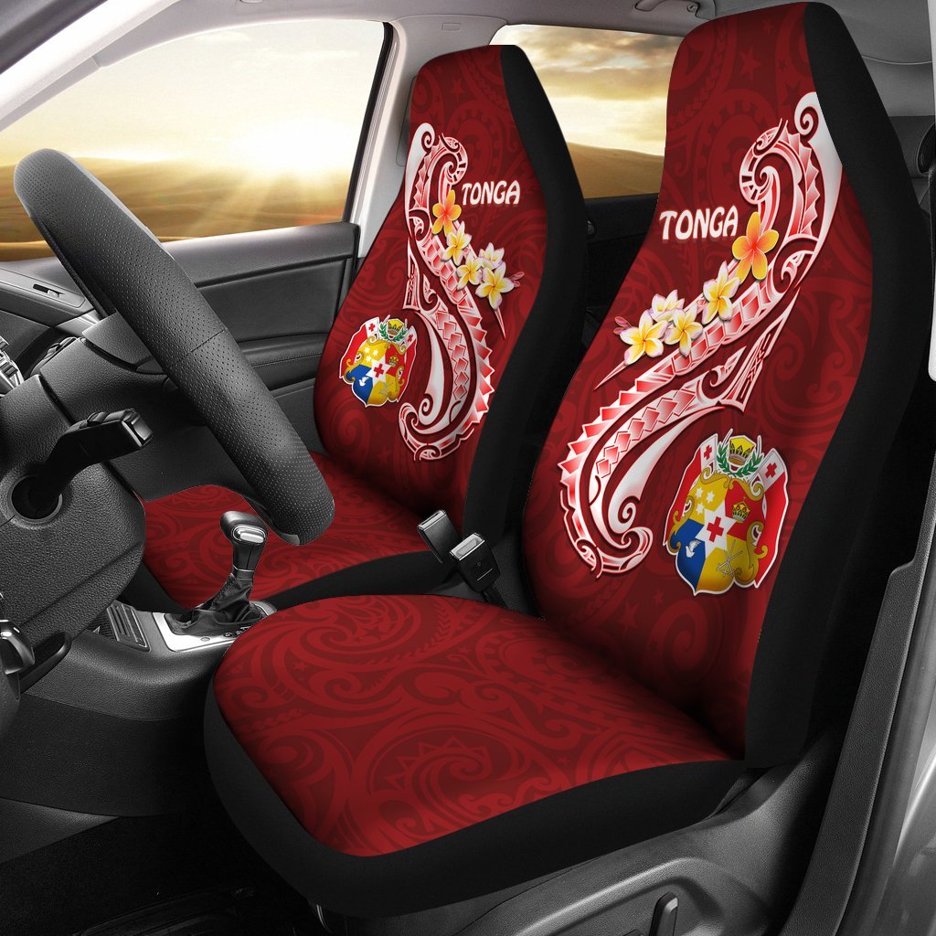 Tonga Car Seat Covers - Tonga Coat Of Arms With Polynesian Patterns Universal Fit Red - Polynesian Pride