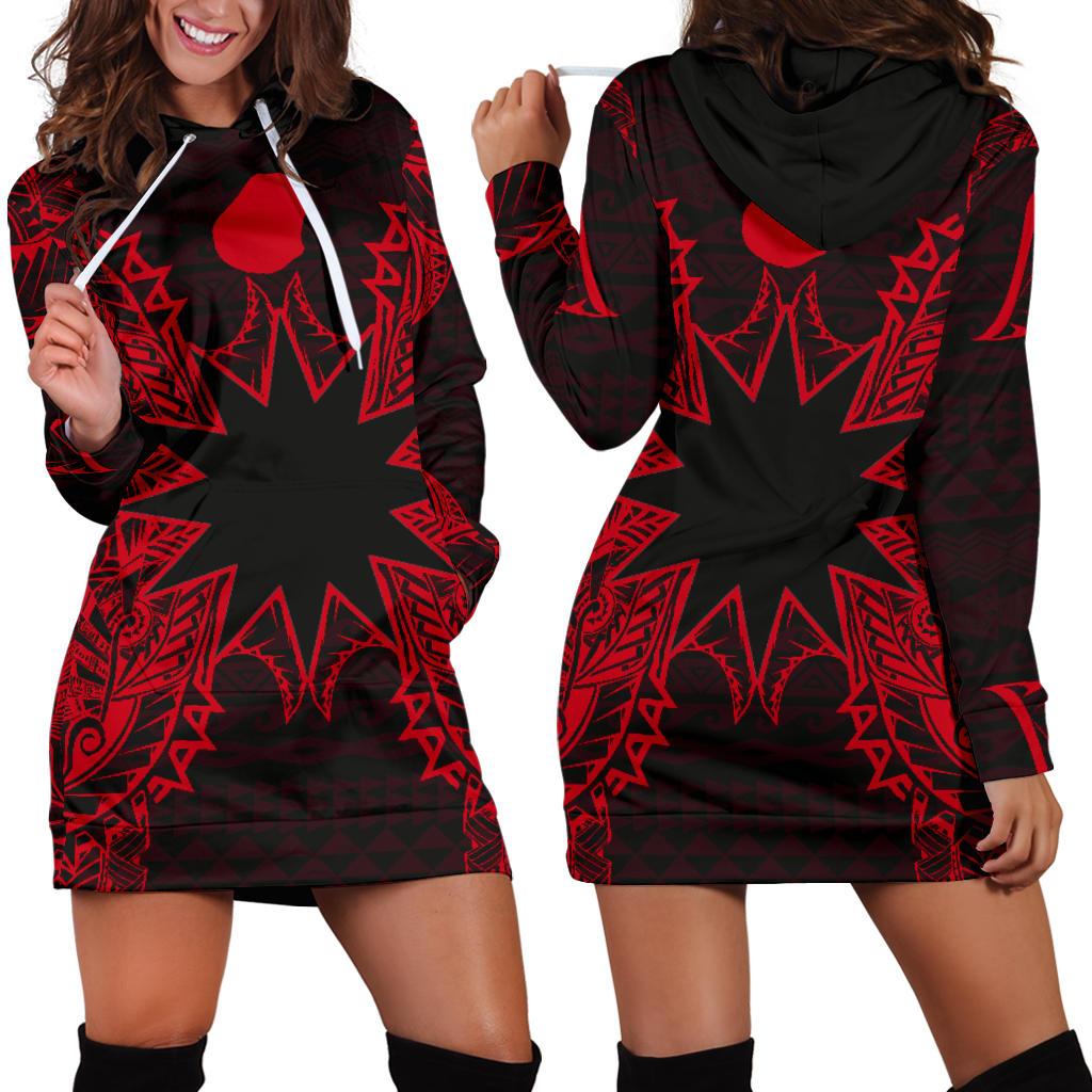 Nauru Polynesian Hoodie Dress Map Red Red - Polynesian Pride