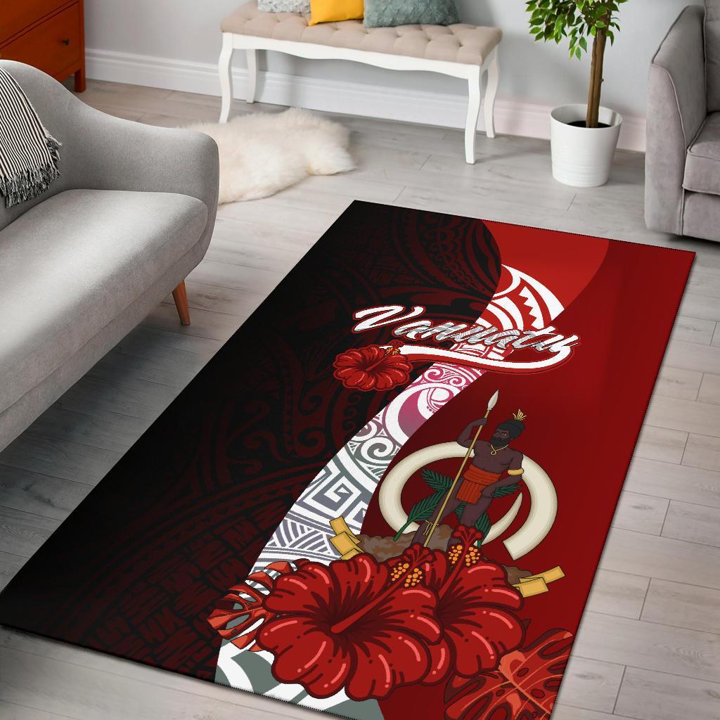 Vanuatu Polynesian Area Rug - Coat Of Arm With Hibiscus Red - Polynesian Pride