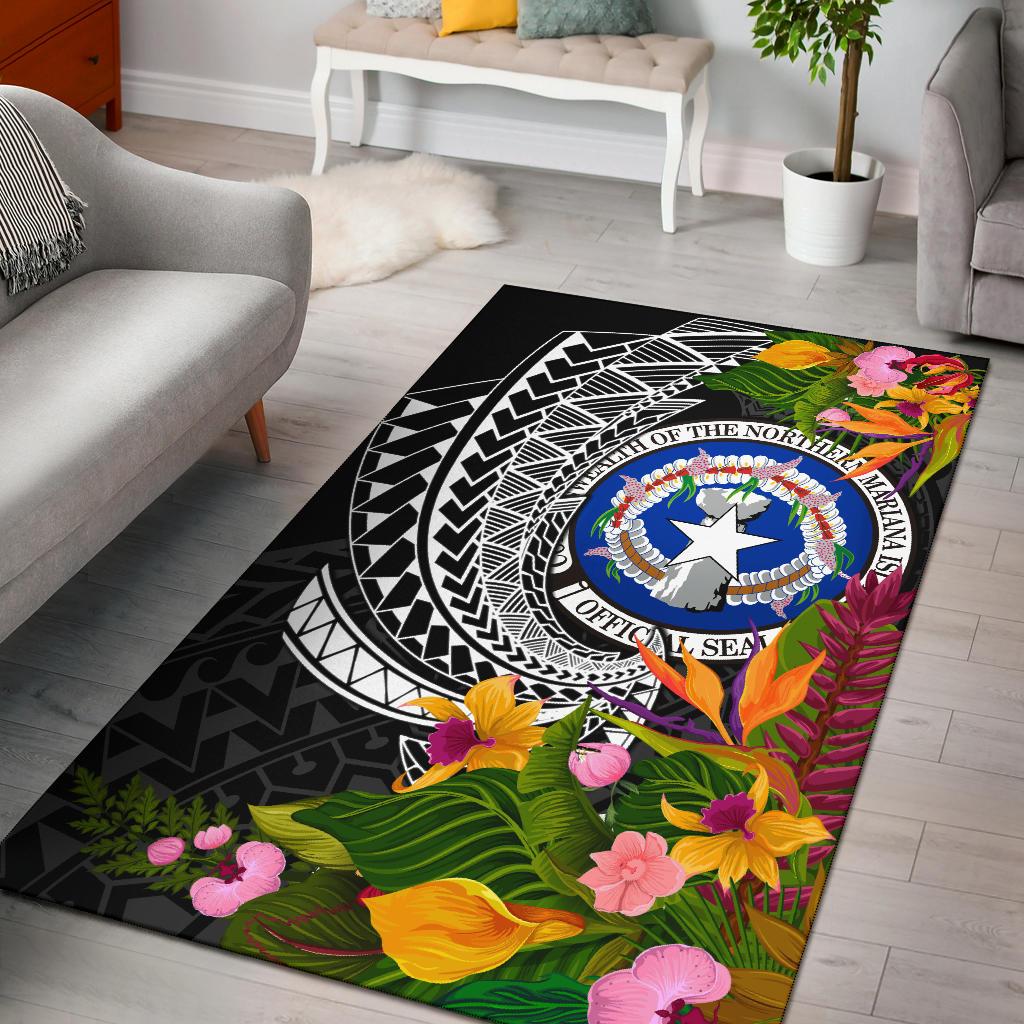 Northern Mariana Islands Area Rug - Seal Spiral Polynesian Patterns Black - Polynesian Pride