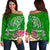 Tahiti Women's Off Shoulder Sweater - Turtle Plumeria (Green) Green - Polynesian Pride