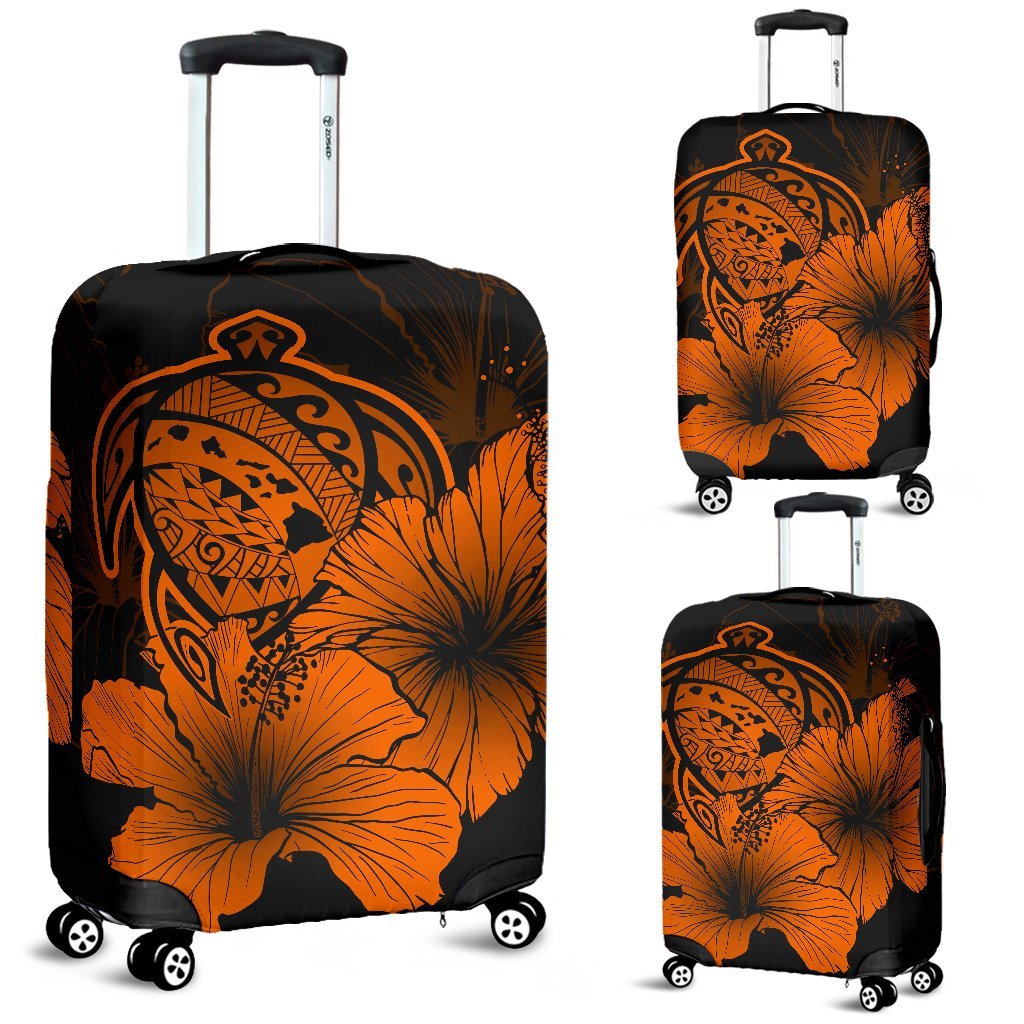 Hawaii Hibiscus Luggage Cover - Turtle Map - Orange Orange - Polynesian Pride