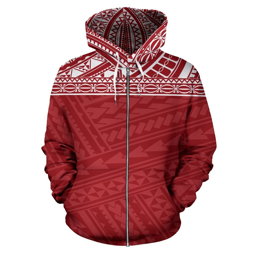 Poly All Over Zip up Hoodie Polynesian Red Version - Polynesian Pride