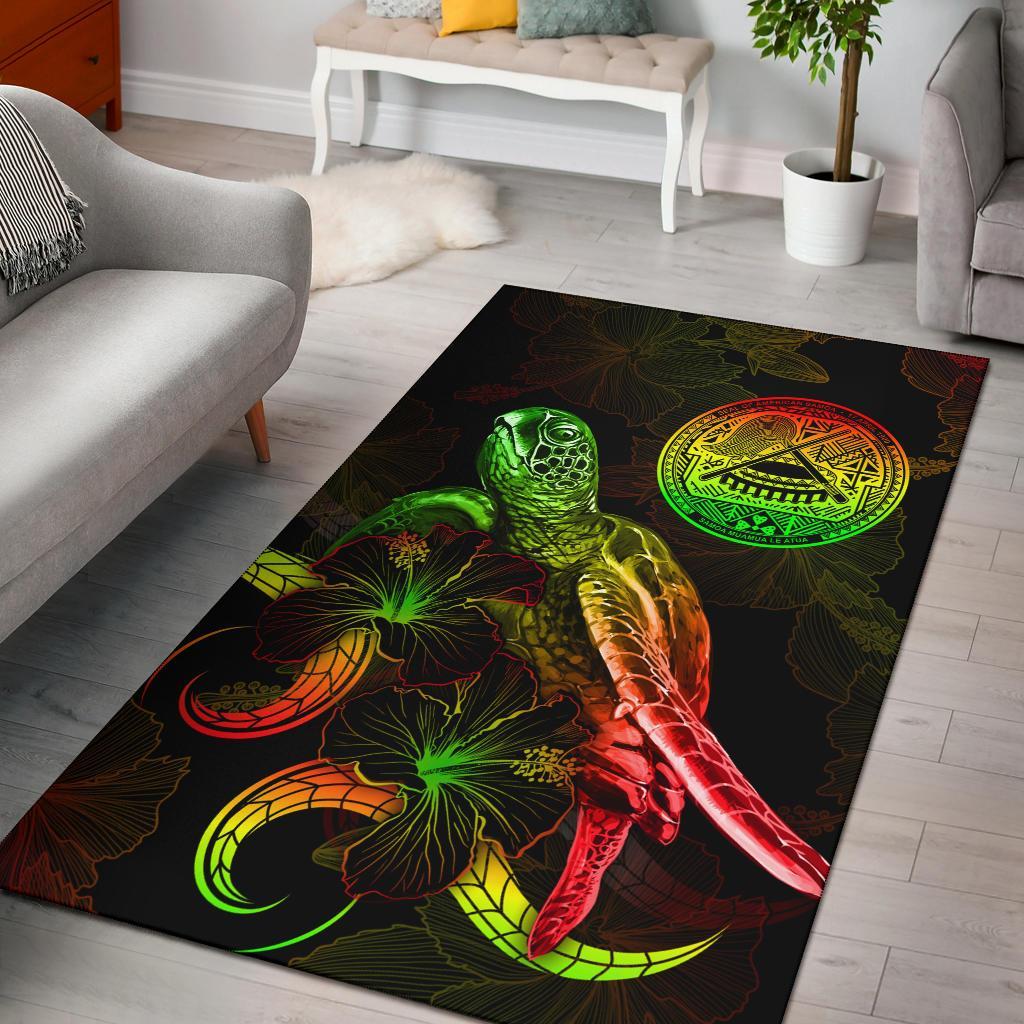 American Samoa Polynesian Area Rugs - Turtle With Blooming Hibiscus Reggae Reggae - Polynesian Pride