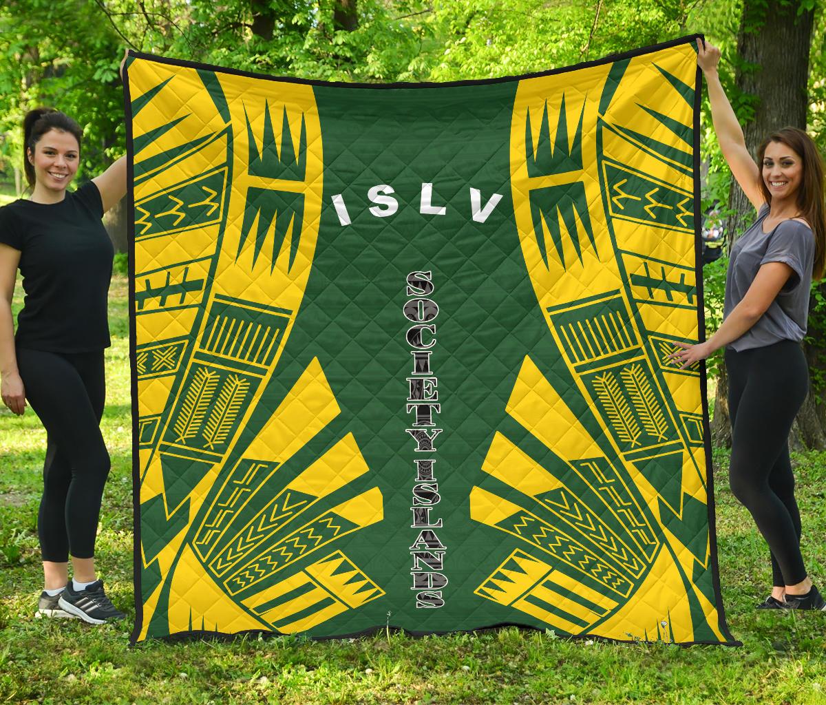 Society Islands Premium Quilt - Society Islands Flag Polynesian Yellow Tattoo - Polynesian Pride