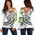 Fiji Polynesian Women's Off Shoulder Sweater - Summer Plumeria (White) White - Polynesian Pride