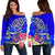 Polynesian Women's Off Shoulder Sweater - Turtle Plumeria Blue Color Blue - Polynesian Pride