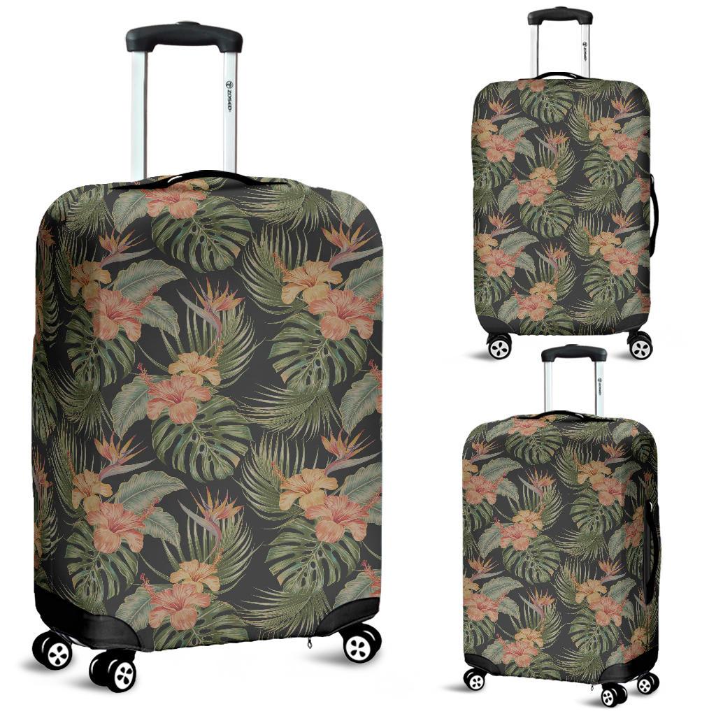 Tropical Hibiscus Monstera Leaf Luggage Cover White - Polynesian Pride
