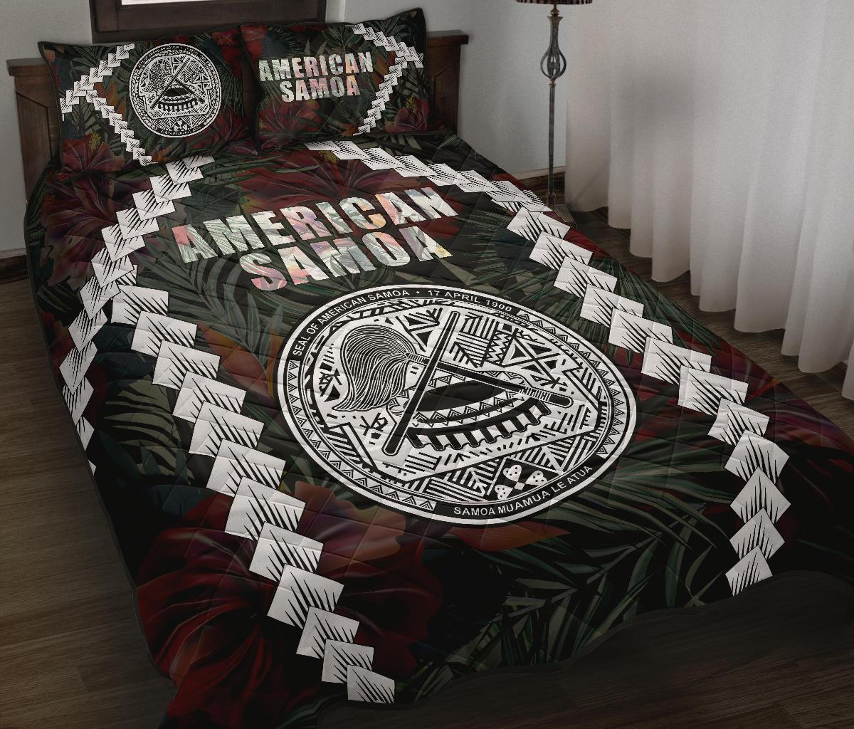 American Samoa Quilt Bed Set - Chain Polynesian BLACK - Polynesian Pride