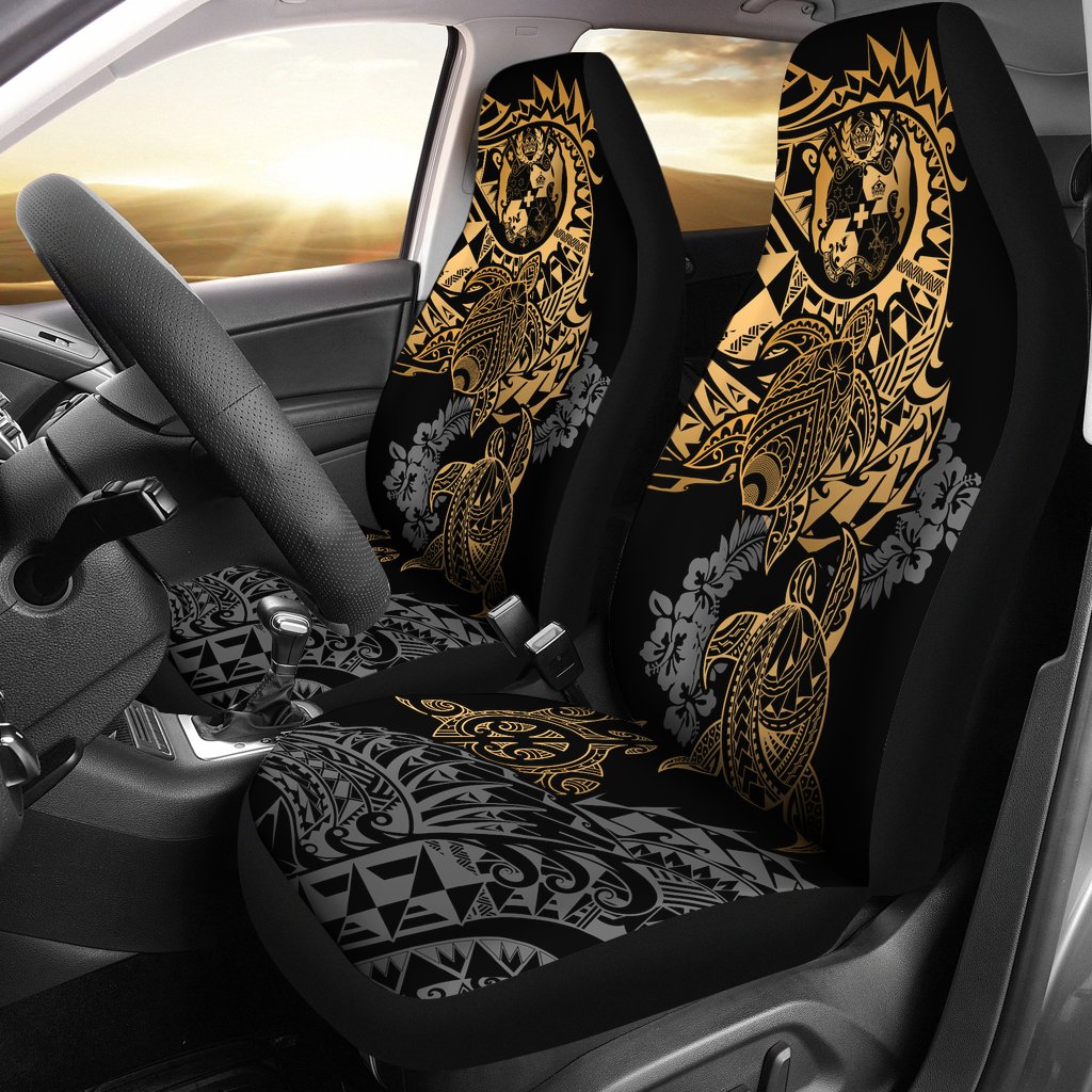 Tonga Polynesian Car Seat Covers - Gold Turtle Flowing Universal Fit Gold - Polynesian Pride