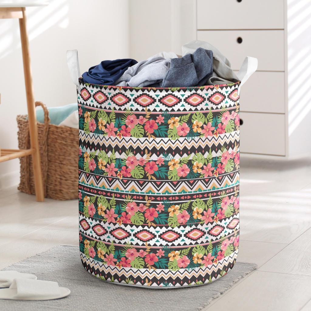 Hawaii Hibiscus Ethnic Mix Tropical Flower Hawaii Laundry Basket Laundry Basket One Size Black - Polynesian Pride