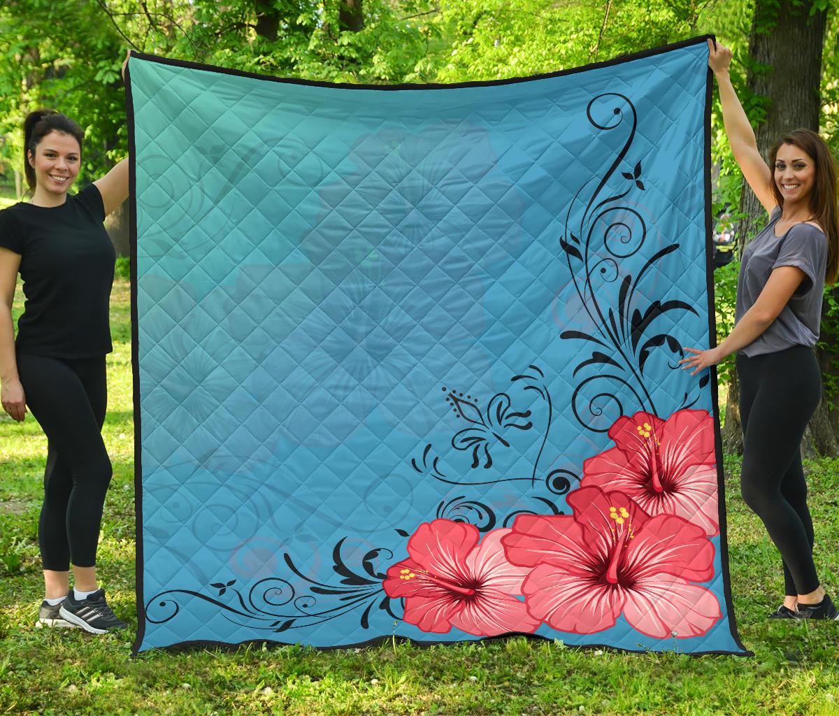 Hibiscus Flower Premium Quilt Blue - Polynesian Pride