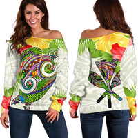 Polynesian Hawaii Women's Shoulder Sweater Turtle Colorful White - Polynesian Pride