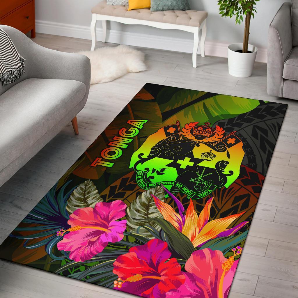 Tonga Polynesian Area Rug - Hibiscus and Banana Leaves Reggae - Polynesian Pride